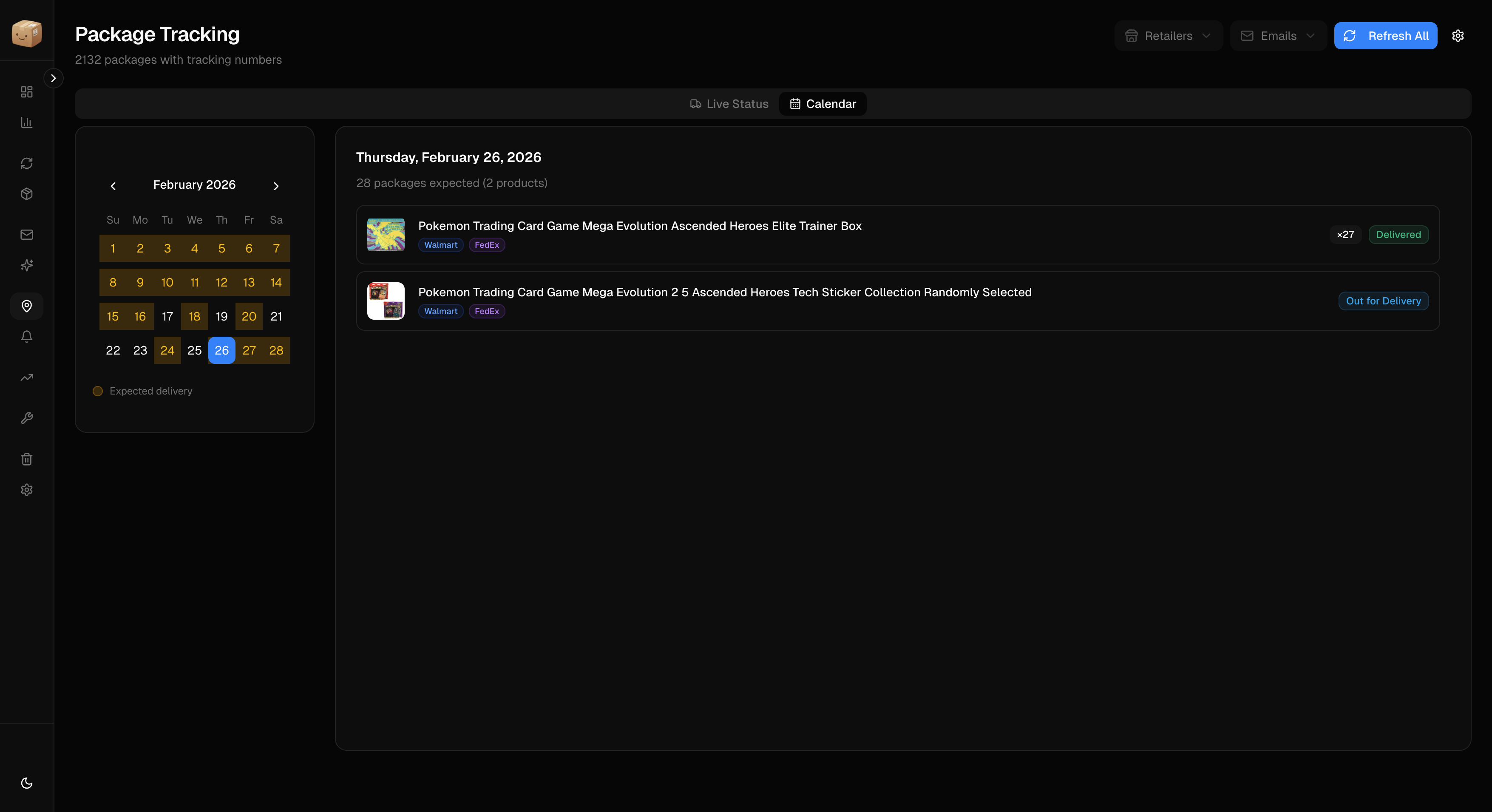 Live tracking and delivery calendar