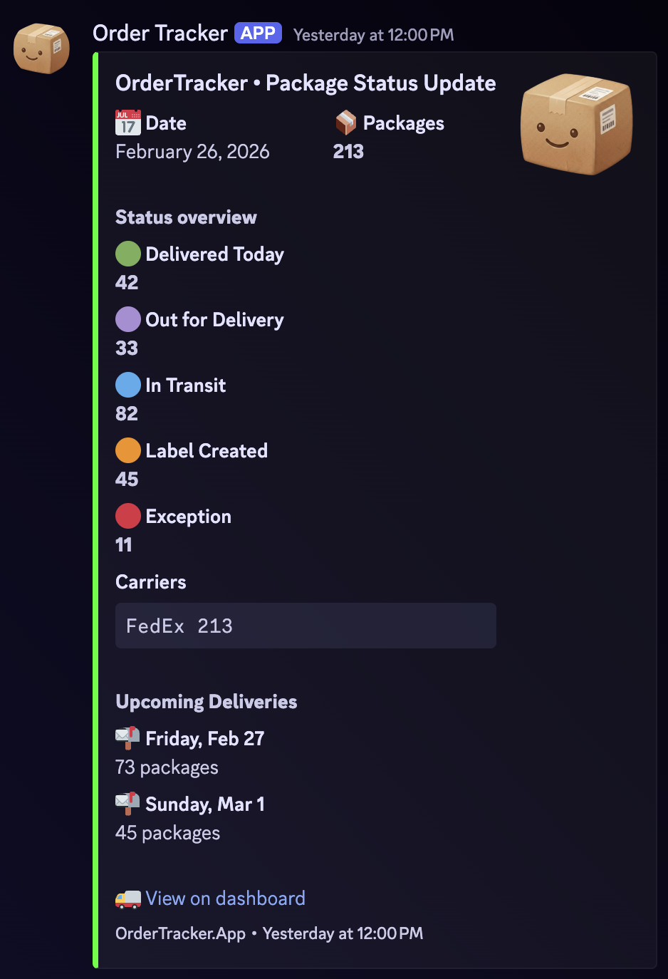 Package status updates